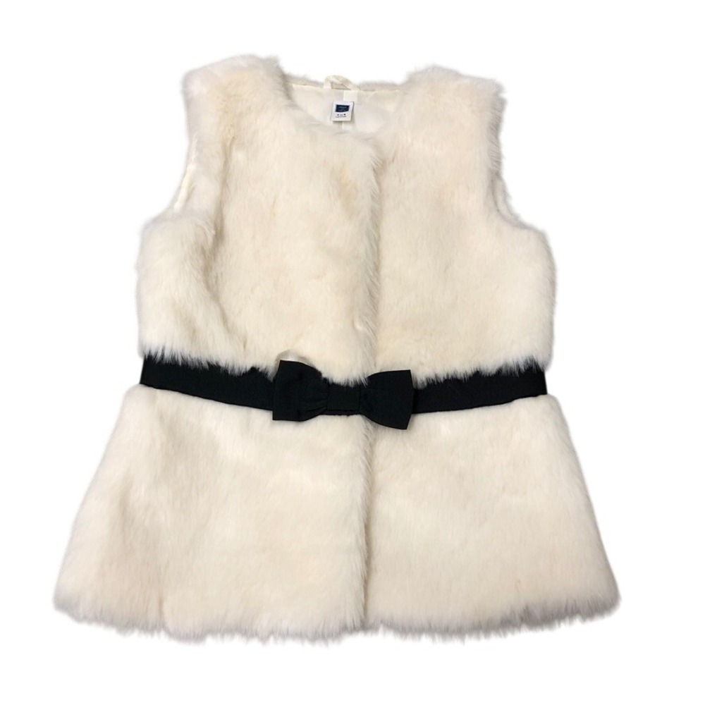 Janie and Jack Faux Fur Vest Girls 7 8 Cream White Bow Belted Holiday